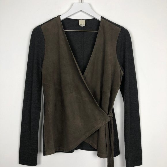 ecru Tops - ecru Suede Wrap Cardigan Top